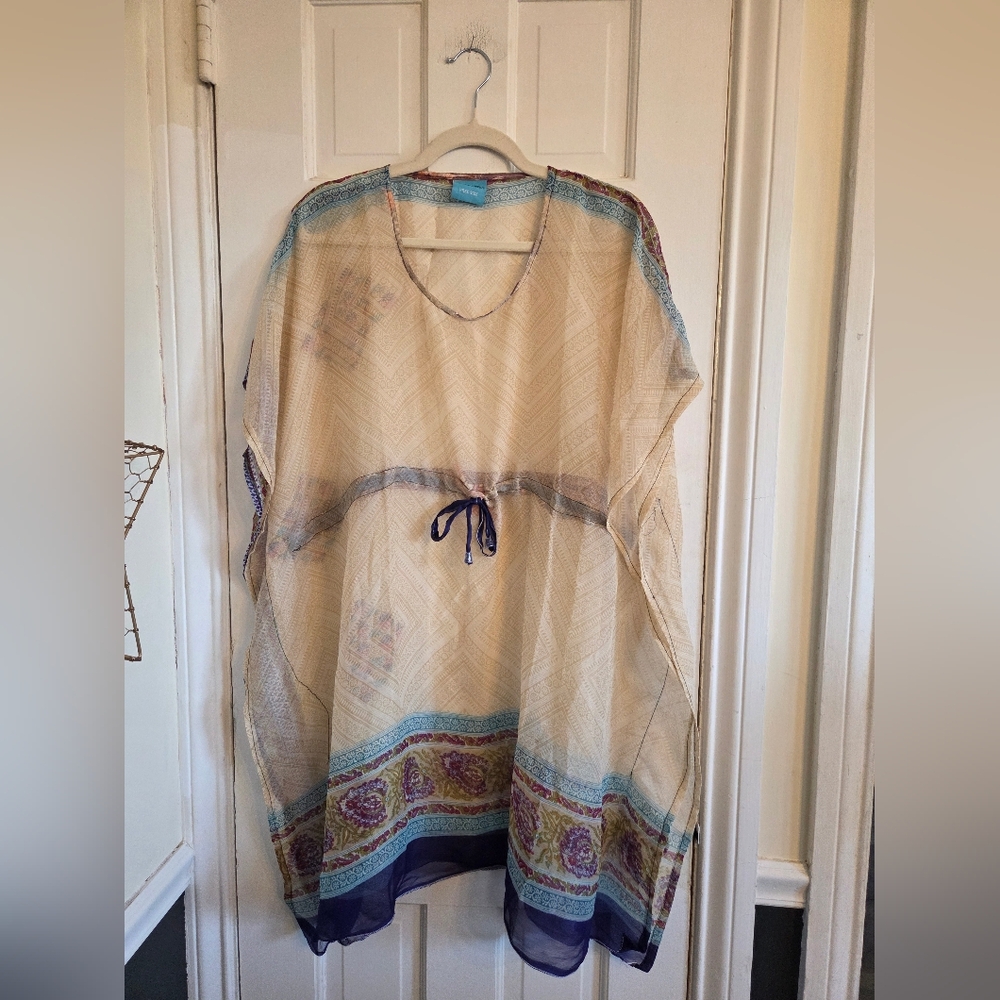 Cleopatra Multicolored Tunic Top With Drawstring Waist